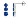 Angara Graduated Round Blue Sapphire Three Stone Earrings In White Gold/medium To Rich Blue