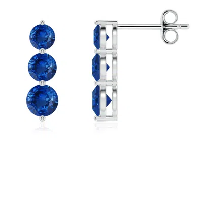 Angara Graduated Round Blue Sapphire Three Stone Earrings