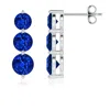 Angara Graduated Round Lab-grown Blue Sapphire Three Stone Earrings In White Gold/deep Rich Blue