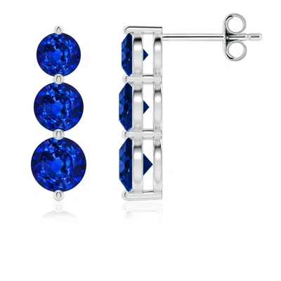 Angara Graduated Round Lab-grown Blue Sapphire Three Stone Earrings In Metallic