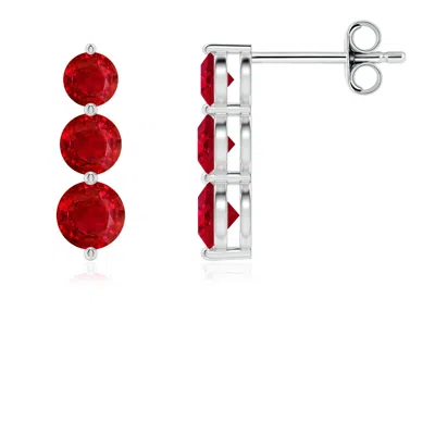 Angara Graduated Round Ruby Three Stone Earrings In Red
