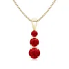 Angara Graduated Round Ruby Three Stone Pendant In Yellow Gold/medium Red