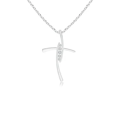 Angara Grooved Five Stone Diamond Bypass Cross Pendant In Metallic