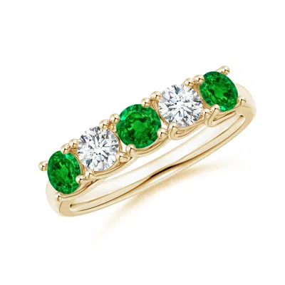 Angara Half Eternity 5 Stone Emerald And Diamond Wedding Band In Gold