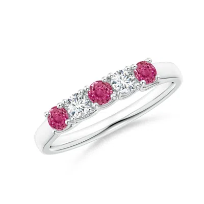 Angara Half Eternity 5 Stone Pink Sapphire & Diamond Wedding Ring In Metallic
