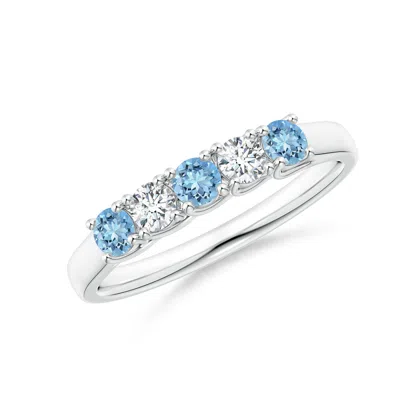 Angara Half Eternity Five Stone Aquamarine And Diamond Wedding Ring In Metallic