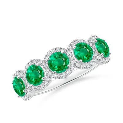 Angara Half Eternity Five-stone Emerald Halo Ring In Green