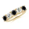 Angara Half Eternity Five Stone Enhanced Black And White Diamond Wedding Ring In Yellow Gold/grayish Black To Black