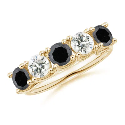 Angara Half Eternity Five Stone Enhanced Black And White Diamond Wedding Ring In Animal Print