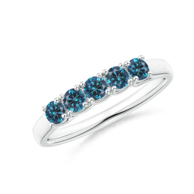 Angara Half Eternity Five Stone Enhanced Blue Diamond Wedding Ring
