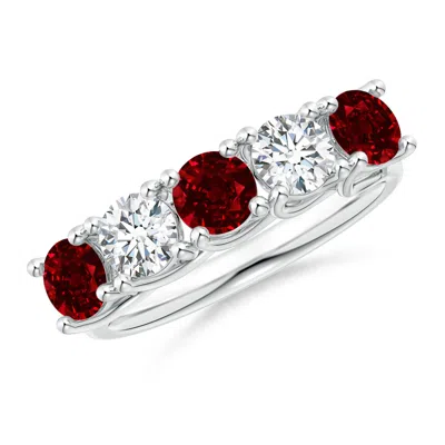 Angara Half Eternity Five Stone Ruby And Diamond Wedding Band In Metallic