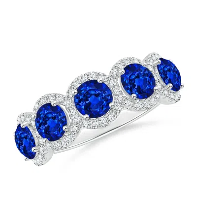 Angara Half Eternity Five-stone Sapphire Halo Ring In Blue