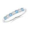 Angara Half Eternity Seven Stone Aquamarine And Diamond Wedding Ring In White Gold/swiss Blue