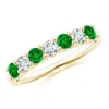 Angara Half Eternity Seven Stone Emerald And Diamond Wedding Ring In Yellow Gold/rich Green