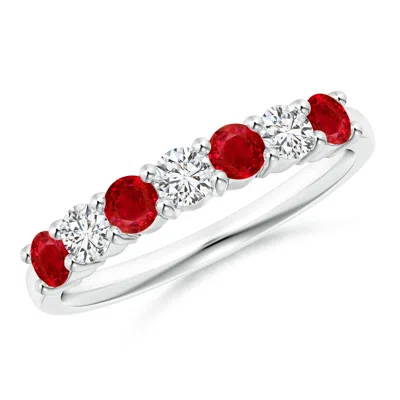 Angara Half Eternity Seven Stone Ruby And Diamond Wedding Ring In Metallic