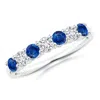 Angara Half Eternity Seven Stone Sapphire And Diamond Wedding Ring In White Gold/medium To Rich Blue