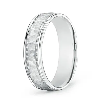 Angara Hammered Finish Men's Milgrain Edge Wedding Band In White Gold