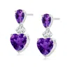 Angara Heart And Pear-shaped Amethyst Earrings In White Gold/dark Purple