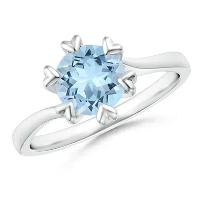 Angara Heart Prong-set Round Aquamarine Solitaire Engagement Ring In Gray
