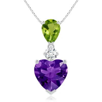 Angara Heart-shaped Amethyst And Pear-shaped Peridot Pendant In Purple