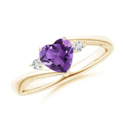 Angara Heart-shaped Amethyst Bypass Ring With Diamonds In Purple