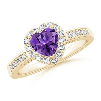 Angara Heart-shaped Amethyst Halo Ring With Diamond Accents In Purple