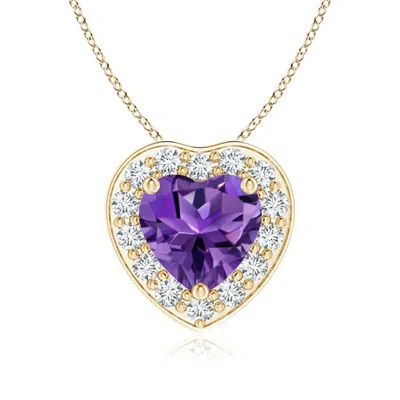 Angara Heart-shaped Amethyst Pendant With Diamond Halo In Gold
