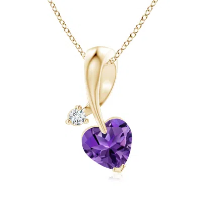 Angara Heart-shaped Amethyst Ribbon Pendant With Diamond In Purple