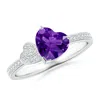 Angara Heart-shaped Amethyst Ring With Pave Diamonds In White Gold/dark Purple