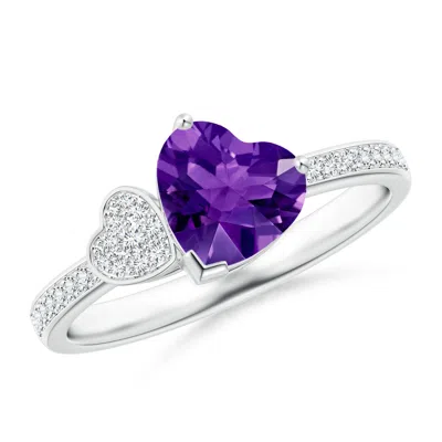 Angara Heart-shaped Amethyst Ring With Pave Diamonds In Metallic