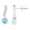 Angara Heart-shaped Aquamarine And Diamond Swirl Drop Earrings In Platinum/swiss Blue