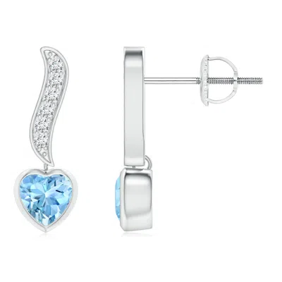 Angara Heart-shaped Aquamarine And Diamond Swirl Drop Earrings In Metallic