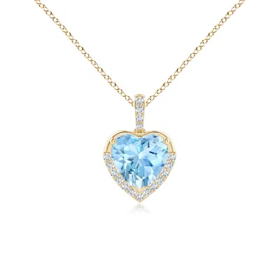 Angara Heart-shaped Aquamarine Halo Pendant In Blue