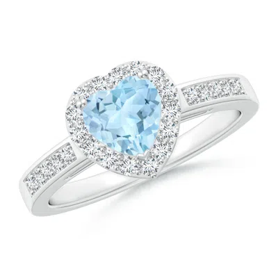 Angara Heart-shaped Aquamarine Halo Ring With Diamond Accents In Blue
