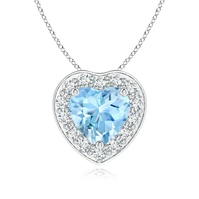 Angara Heart-shaped Aquamarine Pendant With Diamond Halo In Metallic