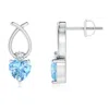 Angara Heart Shaped Aquamarine Ribbon Earrings With Diamond In White Gold/swiss Blue