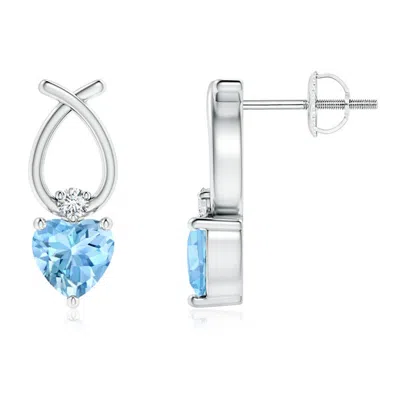 Angara Heart Shaped Aquamarine Ribbon Earrings With Diamond In Blue