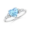 Angara Heart-shaped Aquamarine Side Stone Engagement Ring With Diamonds In White Gold/swiss Blue