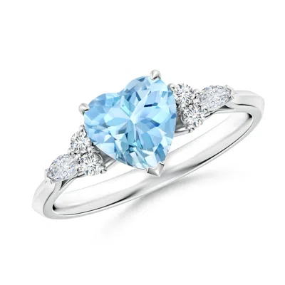 Angara Heart-shaped Aquamarine Side Stone Engagement Ring With Diamonds In Metallic