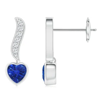 Angara Heart-shaped Blue Sapphire And Diamond Swirl Drop Earrings In Metallic