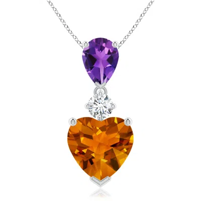 Angara Heart-shaped Citrine And Pear-shaped Amethyst Pendant In Orange