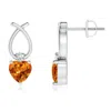 Angara Heart Shaped Citrine Ribbon Earrings With Diamond In White Gold/deep Golden