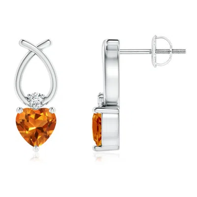 Angara Heart Shaped Citrine Ribbon Earrings With Diamond In Orange