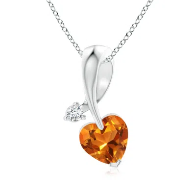 Angara Heart-shaped Citrine Ribbon Pendant With Diamond In Metallic