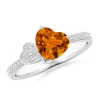 Angara Heart-shaped Citrine Ring With Pave Diamonds In Metallic