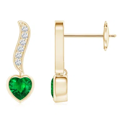 Angara Heart-shaped Emerald And Diamond Swirl Drop Earrings In Gold