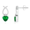 Angara Heart Shaped Emerald Ribbon Earrings With Diamond In Platinum/rich Green