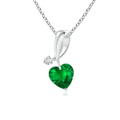 Angara Heart-shaped Emerald Ribbon Pendant With Diamond In Metallic