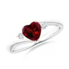 Angara Heart-shaped Garnet Bypass Ring With Diamonds In White Gold/medium Red
