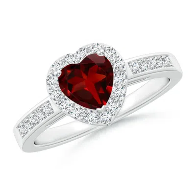 Angara Heart-shaped Garnet Halo Ring With Diamond Accents In Metallic